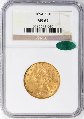 1894 LIBERTY HEAD $10 GOLD EAGLE NGC MS62 CAC Cover