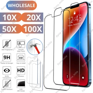Wholesale Lot Tempered Glass Screen Protector For iPhone 14 13 12 11 Pro XR 8 7 - Picture 1 of 16