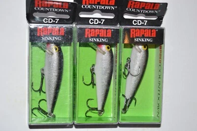 3 señuelos rapala cd-7 cd07 s plata hundimiento minnow cuenta regresiva 2,75" 1/4 oz 5'-8' Foto 1 de 4