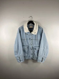 Free People Giacca Denim Adulto Blu Medio Snap Up Collo Shearling Utility B42 - Foto 1 di 10