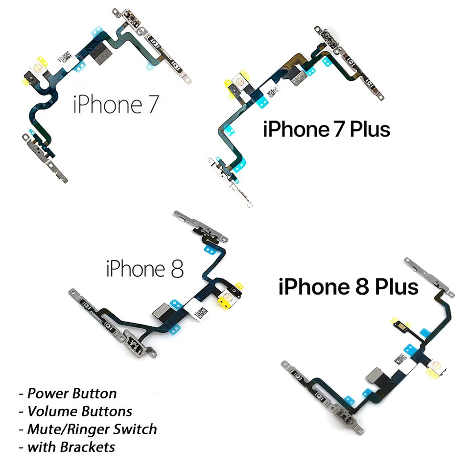 iPhone 7, 7 Plus, 8, 8 Plus Power Button Lock Volume Camera Flash w/Brackets - Image 1 of 1