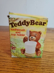 Nuevo de Lote Antiguo Raro y Vintage Oso de Peluche Cepillo de Dientes y Portavasos 1981 - Imagen 1 de 9