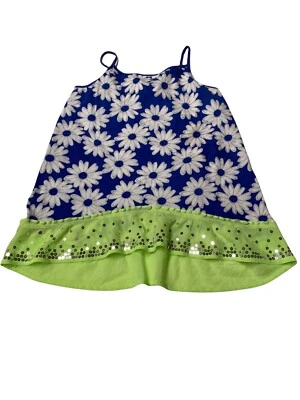 Justice Girl’s Shirt Size 10 Blue/Green, Spaghetti Strapes, Daisies, Sequins - Image 1 of 4