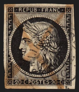 n°3, Cérès 20c noir oblitéré Janvier 1849 càd SALIES-DE-BEARN + plume - B/TB - Picture 1 of 2