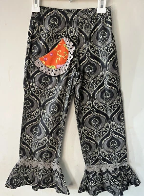 Pastel Mostaza-talla 6-pantalones-bohemio-hippie-flor eléctrica-volantes-bolsillo-encaje Foto 1 de 3