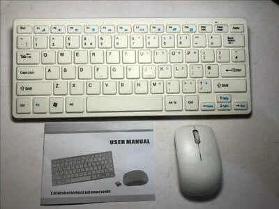 White Wireless MINI Keyboard & Mouse for JVC LT-24C656 Smart 24" LED TV White HD - Image 1 of 4
