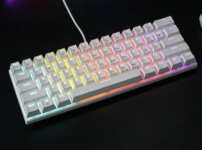 White Blue Switch 60% Mechanical Keyboard Wired 61 Keys For PC USB RGB Backlit - Image 1 of 4