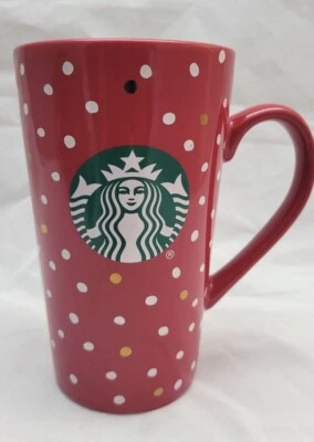Starbucks 2018 Mug Cup Coffee Tea Drink Red Gold Polka Dot Hot Cold Beverage NEW - Image 1 of 4