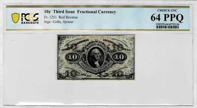 .10 Cent Fractional Currency note-fr.1251 (Washington) PCGS Choice UNC 64 PPQ - Image 1 of 4