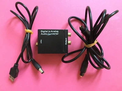 Digital Optisch Koaxial zu Analog Cinch L/R Audio Konverter Adapter mit Glasfaser/Kabel - Bild 1 von 4