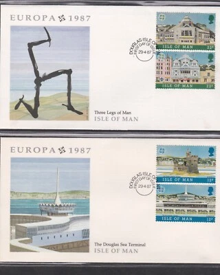ISLE OF MAN 1987 2 FLEETWOOD FIRST DAY COVERS EUROPA ARCHITECTURE CACHET - Image 1 of 2