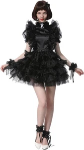 GOceBaby Sissy Maid Lolita Cosplay Abdl Gothic Black Satin Lace Ruffle Dress - Picture 1 of 8