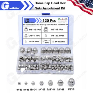 120Pcs 304 Stainless Steel Serrated SAE Acorn Cap Nuts Hex Dome Cap Assortmen - Picture 1 of 8