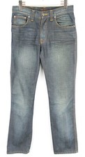 NUDIE Low Slim Jim Jeans Men's W29/L32 Whiskers Fade Effect Zip Fly