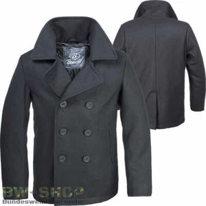 BRANDIT PEA COAT COAT BLACK WOOL US MARINE JACKET MENS WINTER JACKET CABIN - Picture 1 of 1