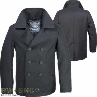 BRANDIT PEA COAT MANTEL SCHWARZ WOLLE US MARINE JACKE HERREN WINTERJACKE CABAN