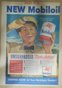 Mobil Gas Ad: New Mobil Oil ! from 1940's Size: 11 x 15 inches - Picture 1 of 3