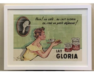 Vintage Original Anfang 50er Jahre gerahmtes französisches Frühstück Milch Plakat Werbung - Bild 1 von 2