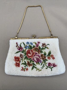 Petite Point Tapestry Seed Bead Kiss Lock Ed B. Robinson Evening Bag France - Picture 1 of 12