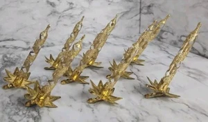 9 geblasenes Glas gold gestreift Kerzenstab mit Sternbasis Clip On Ornamente Italien Vintage - Bild 1 von 8