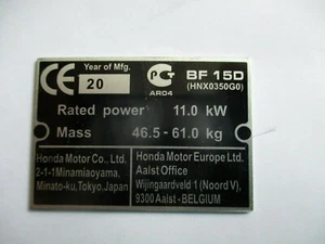 Typenschild Honda 11kw  ID-plate Schild BF15D Aussenbordmotor Boot s102 - Bild 1 von 1