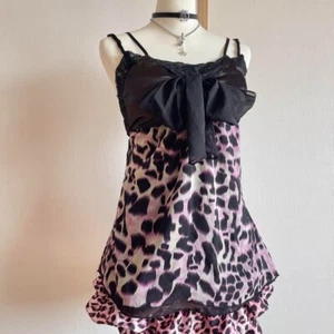 Leopard Ribbon Camisole Rare Fairycore Y2K Heisei Gyaru Grunge Goth Lolita #9306 - Picture 1 of 6