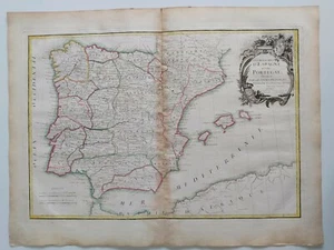 1762 Lattré Delalain Janvier Mapa Les Royaumes d'Espagne et de Portugal España - Foto 1 di 5
