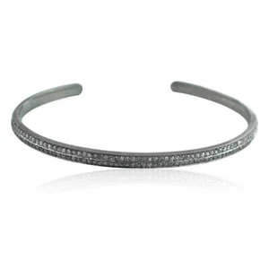 925 Sterling Silver Natural Diamond Cuff Bangle Bracelet Handmade Pave  Jewelry - Picture 1 of 5