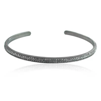 925 Sterling Silver Natural Diamond Cuff Bangle Bracelet Handmade Pave  Jewelry - Image 1 of 4