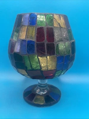 Stained Glass Candle Holder Colorful Mosaic 6” Decorative Decor - Image 1 of 4