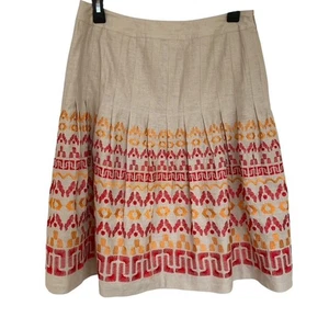 Peter Nygard beige Leinenmischung Plissee bestickt Design Rock-Größe 8 - Bild 1 von 7
