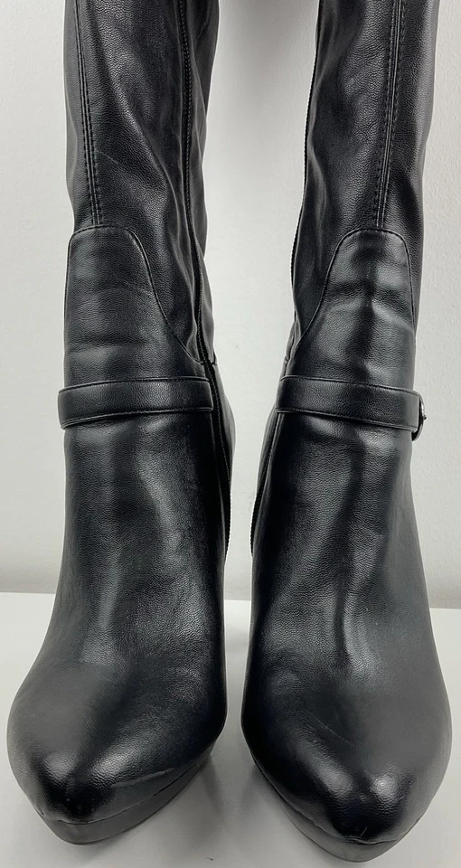 Nine West Tall Leather Boots Women’s Black Stiletto Heel Point Toe Side Zip 9M - Image 1 of 4
