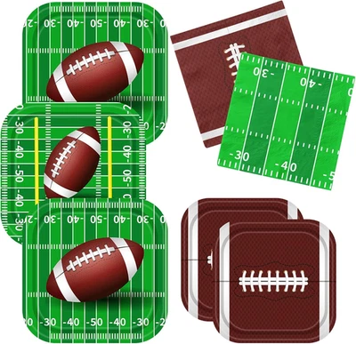 Juegos de platos y servilletas de fútbol americano de 100 piezas para fiestas sirven 25, Foo... Foto 1 de 4