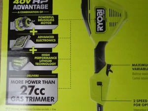 RYOBI 40V HP Brushless 16 in. Cordless Carbon Fiber Shaft trimmer & accessories - Picture 1 of 14