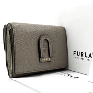 FURLA Tri-fold Wallet with Arch Logo, Leather, Women's, Greige Authentic - Picture 1 of 8