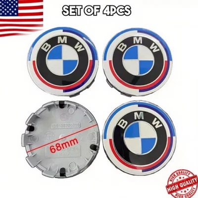 4PC SET 68mm Wheel Caps 50th Anniversary Wheel Center Emblem Logo Fit For BMW - Image 1 of 4