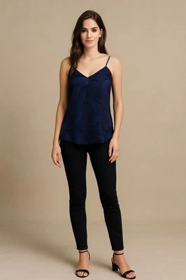 Camiseta sin mangas Anthropologie Floreat arrugada XS azul marino correa de espagueti boho clásica Foto 1 de 4