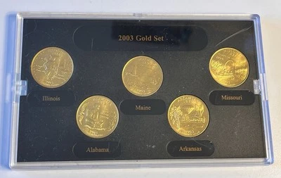 Gold Plated 2003-D State Quarters IL ME MO AL AR - Image 1 of 2