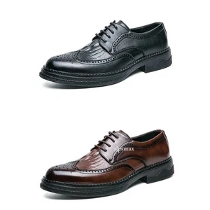 Mens Carved Wing Tip Brogues Lace Up Formal Dress Business PU Leather Shoes Size - Picture 1 of 24