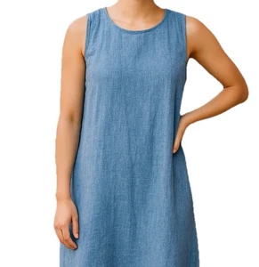 Anne Klein LINEN Blend BUTTERFLY HEMLINE Midi A Line Blue Dress NWT Sz M - Picture 1 of 7