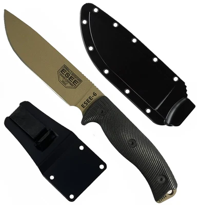 ESEE-6 Fixed Blade Knife | Dark Earth Blade, Black 3D G-10 Handle - Image 1 of 3