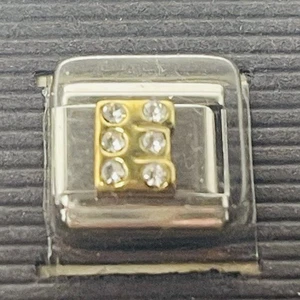 Letter E Italian Charm 9mm Link Pave Initial Stainless Steel 18kt Plated Sealed - Picture 1 of 8