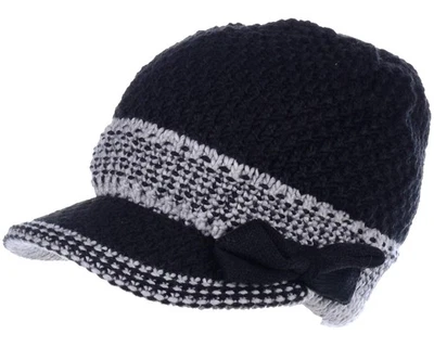 Sombrero forrado de lana tejido con cable de invierno para mujer con visera gorra de taxista de noticiero ganchillo Foto 1 de 3