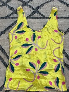 Neu Silk Tucker NY Seidenbluse Tanktop Gaby Basora Pflanze Blumen gelb Gr. M - Bild 1 von 7