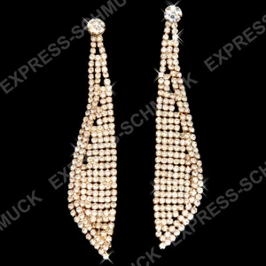 Strass Ohrringe goldfarben für Party Chandelier Statement Schmuck Strassschmuck - Bild 1 von 5