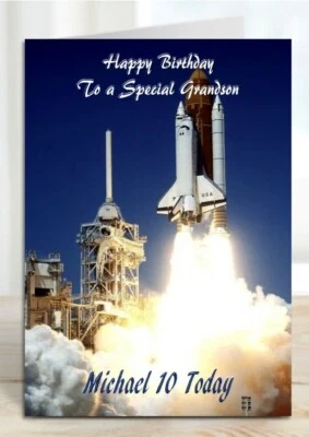 personalised birthday card Nasa spaceship daughter grandson son brother friend - Image 1 of 2