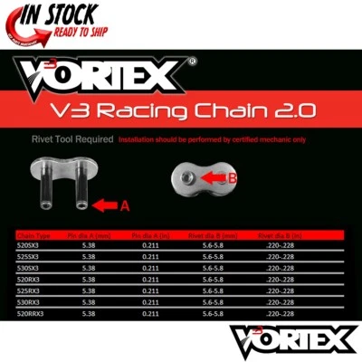 Yamaha YZF-R6 06-18 Vortex 520 Chain and Sprocket Kit 15-47 Tooth CKG6311 - Image 1 of 4