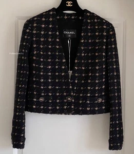 NWT $5400 CHANEL 19A BLACK BOWN SILVER WOOL ALPACA TWEED JACKET 34 XS - Picture 1 of 12