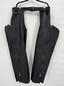 Harley Davidson Talla XL Negro Cuero Genuino Chaps CA 03402 Forrado De Colección - Imagen 1 de 18