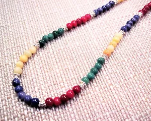 Collana fantasia in argento sterling 925 18" con smeraldi, rubini e zaffiri F30 - Foto 1 di 3